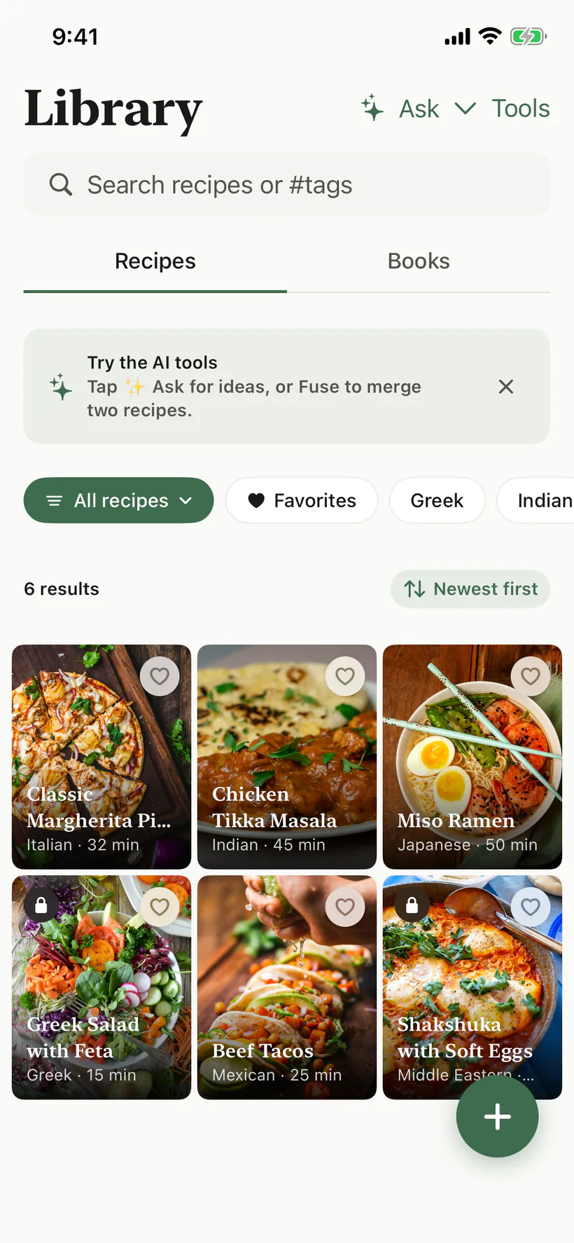 The SeeMeCook Library with recipe search, Books and filters